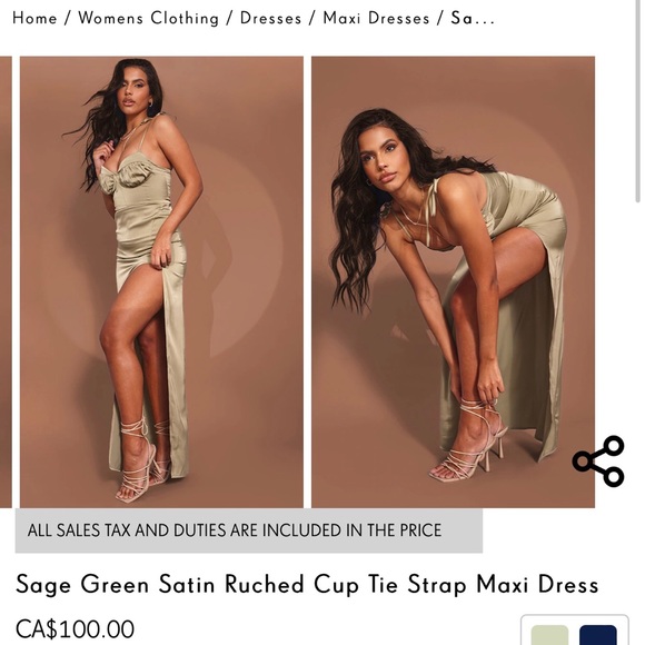 PrettyLittleThing Sage Green Satin Maxi Dress - Picture 1 of 2